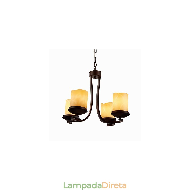 Lustre de pintura de ferro com cúpula de vidro Lâmpada de iluminação de vela clássica 4 cabeças