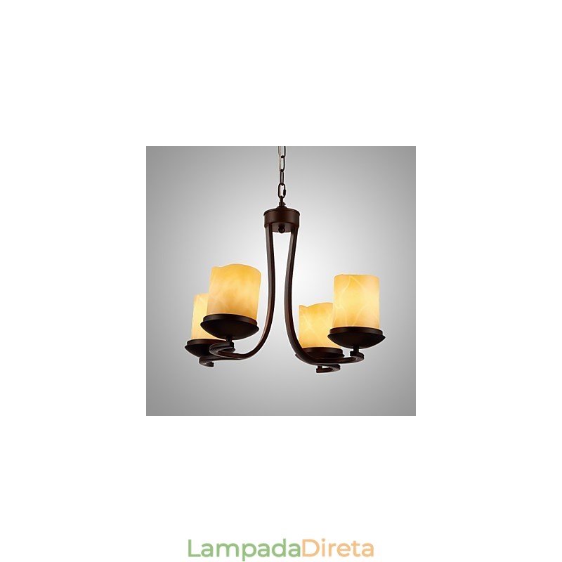 Lustre de pintura de ferro com cúpula de vidro Lâmpada de iluminação de vela clássica 4 cabeças