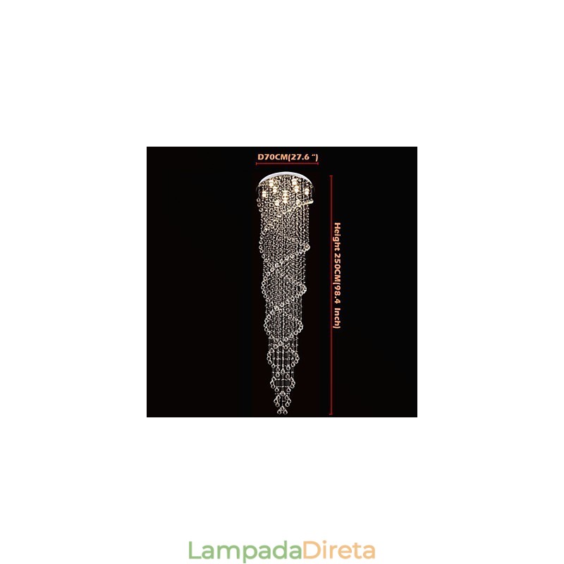Lustre de teto, luminária pendente, luminária com cristal K9, espiral dupla
