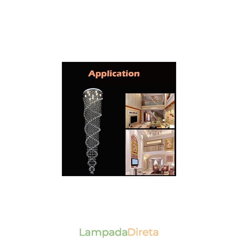 Lustre de teto, luminária pendente, luminária com cristal K9, espiral dupla