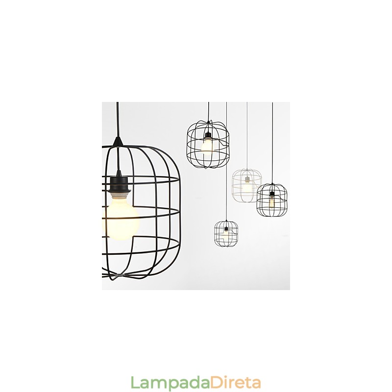 Mini Luminária Pendente Artística Birdcage 1 Luz Acabamento Mordern Simplicity Preto Branco Metal Aço Carbono Droplight