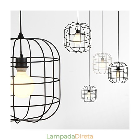Mini Luminária Pendente Artística Birdcage 1 Luz Acabamento Mordern Simplicity Preto Branco Metal Aço Carbono Droplight Mini Luminária Pendente Artística Birdcage 1 Luz Acabamento Mordern Simplicity Preto Branco Metal Aço Carbono Droplight