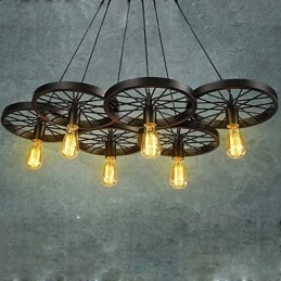 Loft Pendant Light Wheel Chandelier Rústico Vintage Retro Country Jantar Metal+Pintura