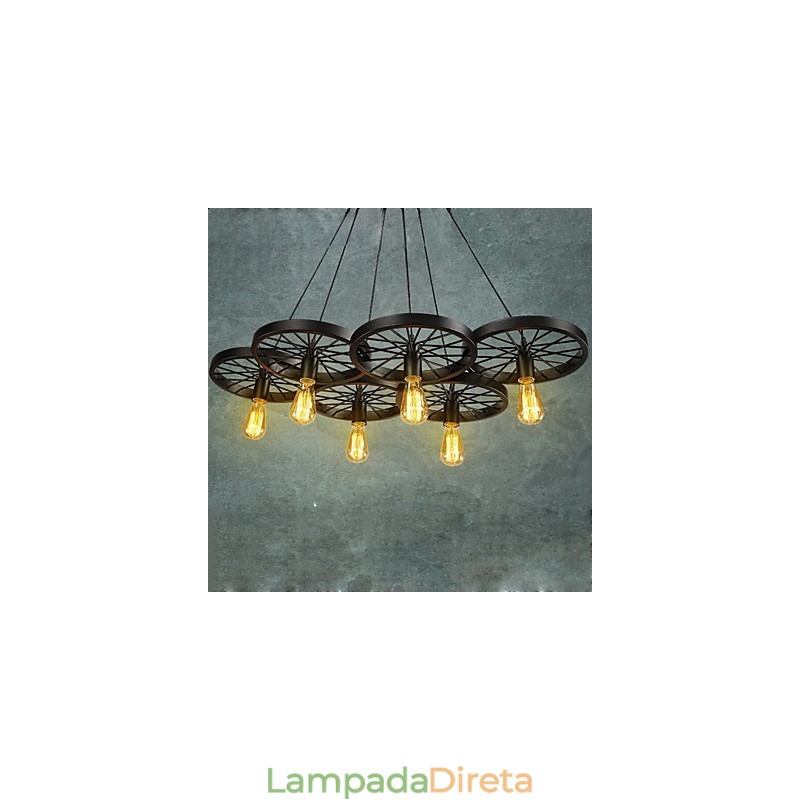 Loft Pendant Light Wheel Chandelier Rústico Vintage Retro Country Jantar Metal+Pintura