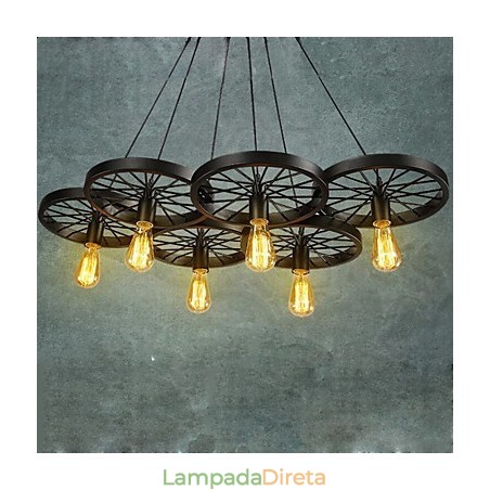 Loft Pendant Light Wheel Chandelier Rústico Vintage Retro Country Jantar Metal+Pintura Loft Pendant Light Wheel Chandelier Rústico Vintage Retro Country Jantar Metal+Pintura