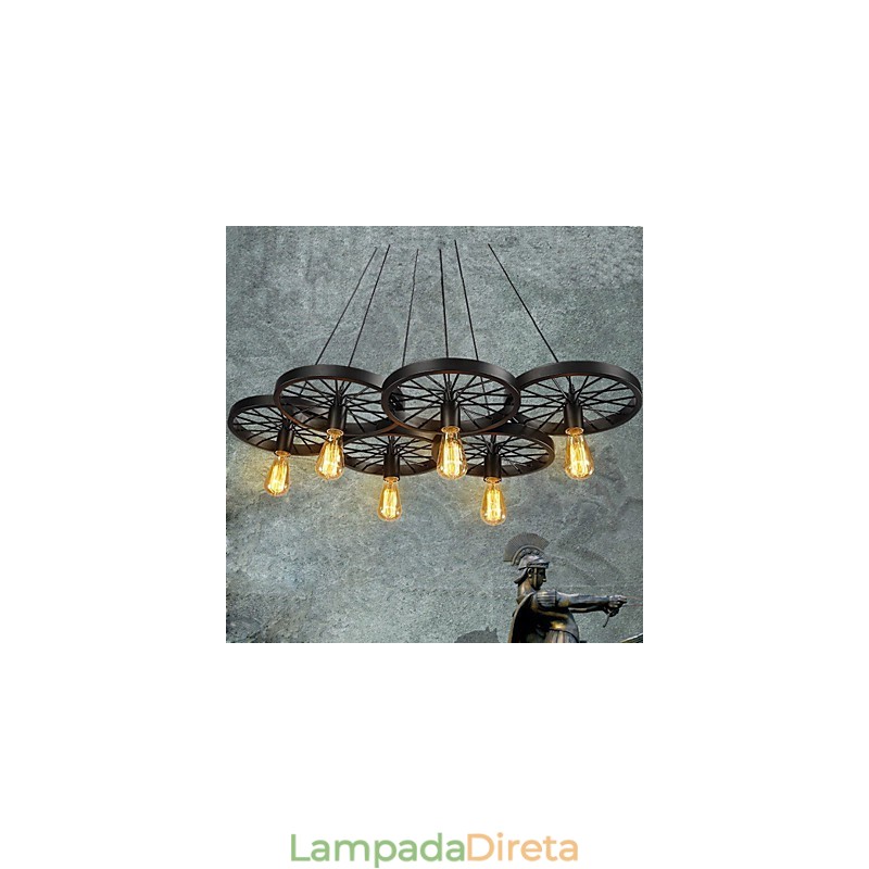 Loft Pendant Light Wheel Chandelier Rústico Vintage Retro Country Jantar Metal+Pintura