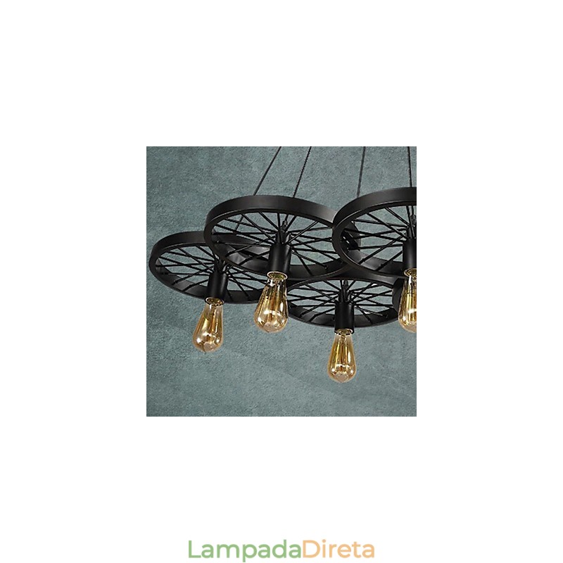 Loft Pendant Light Wheel Chandelier Rústico Vintage Retro Country Jantar Metal+Pintura