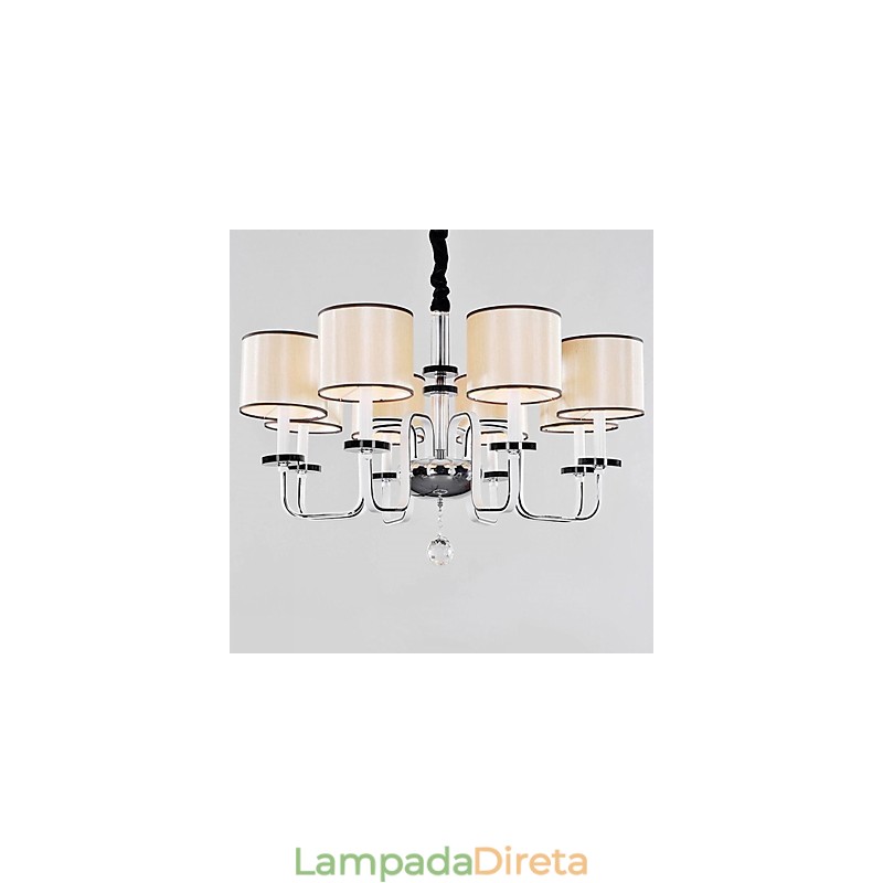 Lustre moderno contemporâneo de cristal cromado em metal