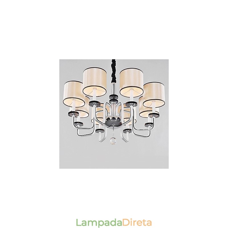Lustre moderno contemporâneo de cristal cromado em metal