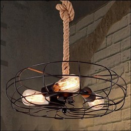 Lustre de ventilador industrial criativo de corda Lron americano vintage