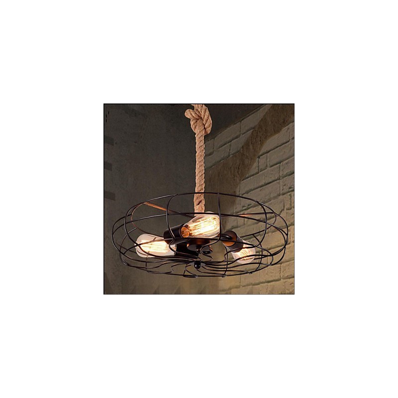 Lustre de ventilador industrial criativo de corda Lron americano vintage