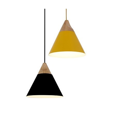 Mini Luminária Pendente Cone Artística 1 Luz Mordern Simplicity Acabamento Preto Branco Amarelo Alumínio e Droplight de Madeira Mini Luminária Pendente Cone Artística 1 Luz Mordern Simplicity Acabamento Preto Branco Amarelo Alumínio e Droplight de Madeira