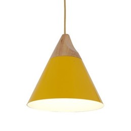 Mini Luminária Pendente Cone Artística 1 Luz Mordern Simplicity Acabamento Preto Branco Amarelo Alumínio e Droplight de Madeira