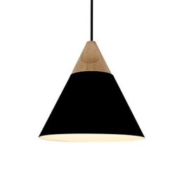 Mini Luminária Pendente Cone Artística 1 Luz Mordern Simplicity Acabamento Preto Branco Amarelo Alumínio e Droplight de Madeira