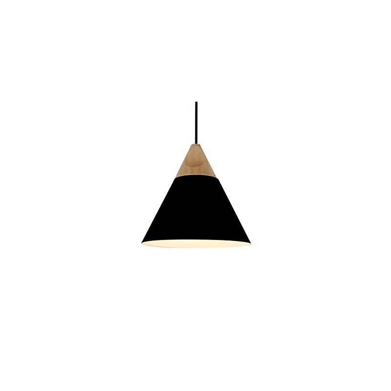 Mini Luminária Pendente Cone Artística 1 Luz Mordern Simplicity Acabamento Preto Branco Amarelo Alumínio e Droplight de Madeira