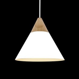 Mini Luminária Pendente Cone Artística 1 Luz Mordern Simplicity Acabamento Preto Branco Amarelo Alumínio e Droplight de Madeira