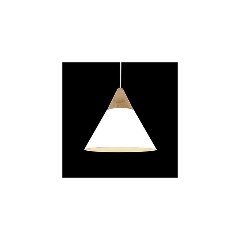 Mini Luminária Pendente Cone Artística 1 Luz Mordern Simplicity Acabamento Preto Branco Amarelo Alumínio e Droplight de Madeira