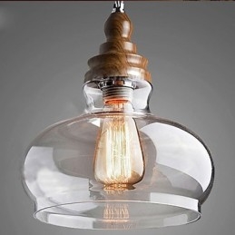 Luminária pendente de cristal de madeira estilo vintage (diâm. 24 cm)