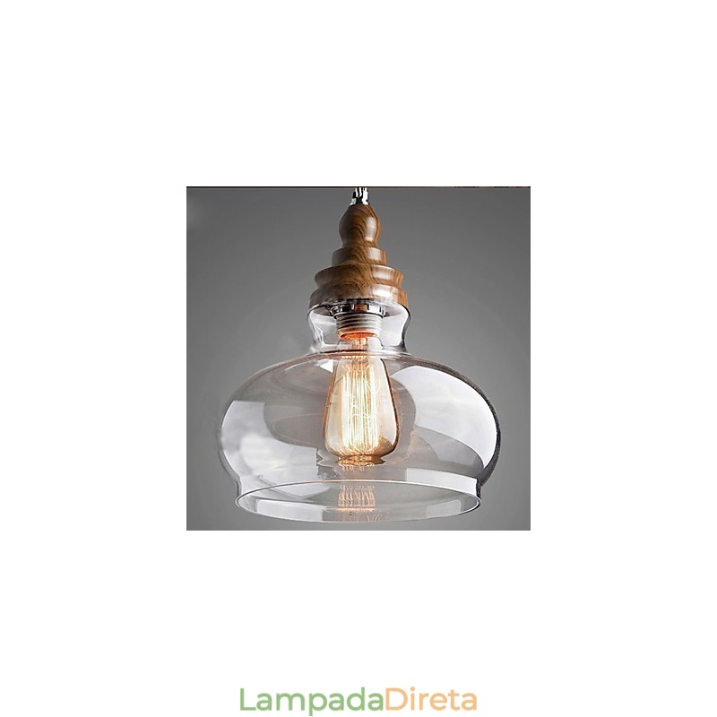Luminária pendente de cristal de madeira estilo vintage (diâm. 24 cm)