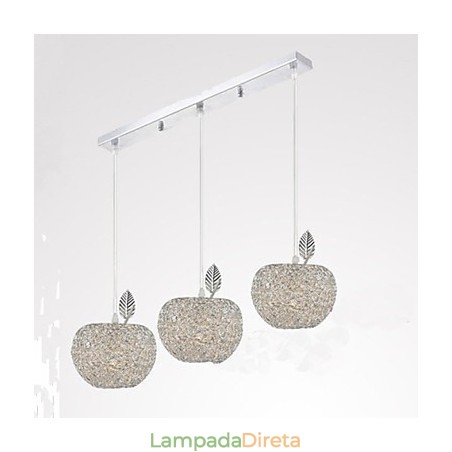 Lustre de alumínio trançado com três lâmpadas de cabeça Apple Lustre de alumínio trançado com três lâmpadas de cabeça Apple