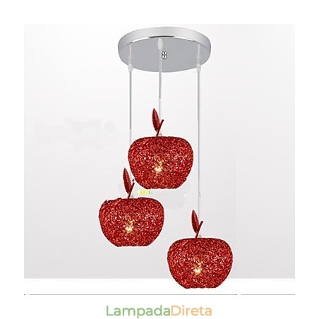 Lustre de alumínio trançado com três lâmpadas de cabeça Apple A Lustre de alumínio trançado com três lâmpadas de cabeça Apple A