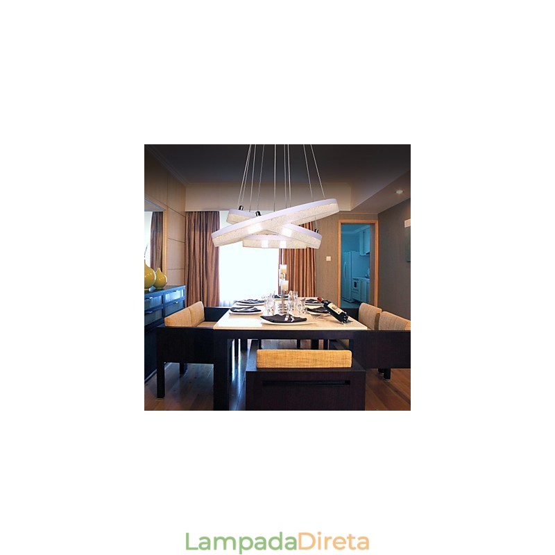 Luminária pendente de cristal moderna com três anéis