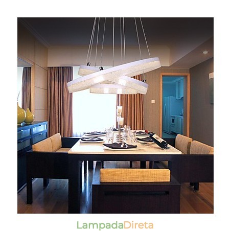 Luminária pendente de cristal moderna com três anéis Luminária pendente de cristal moderna com três anéis