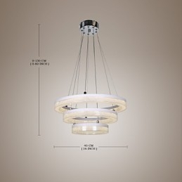 Luminária pendente de cristal moderna com três anéis