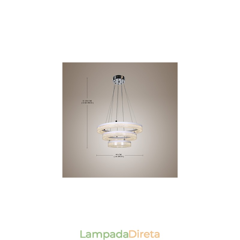 Luminária pendente de cristal moderna com três anéis