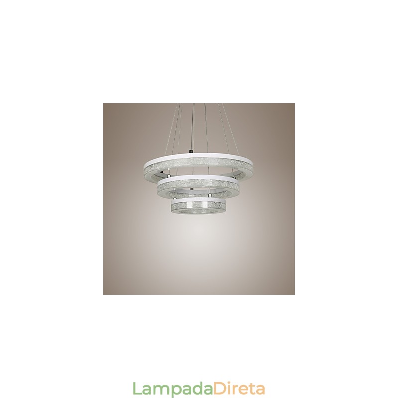 Luminária pendente de cristal moderna com três anéis