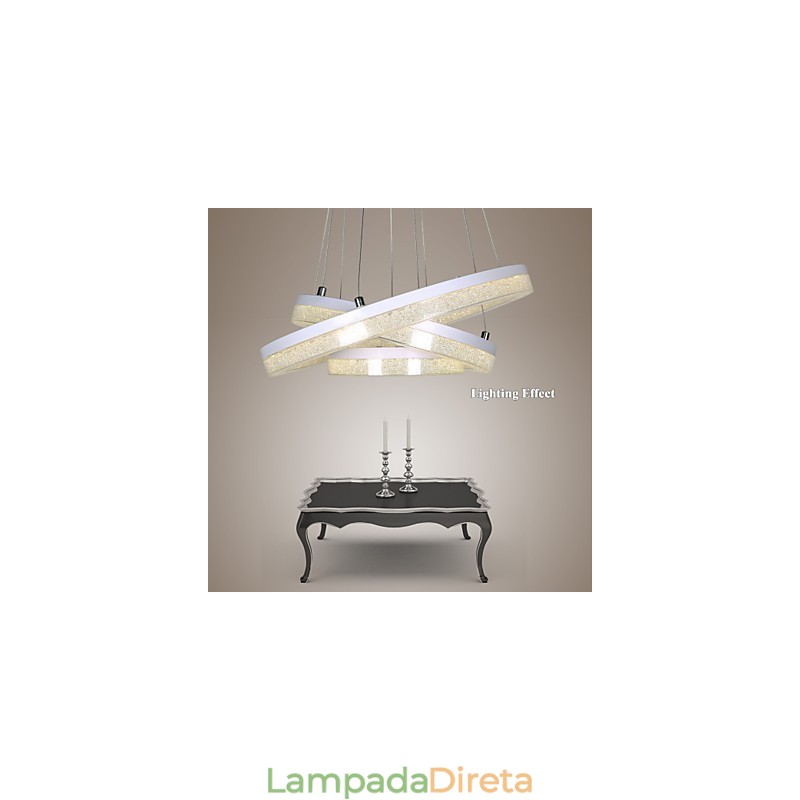 Luminária pendente de cristal moderna com três anéis