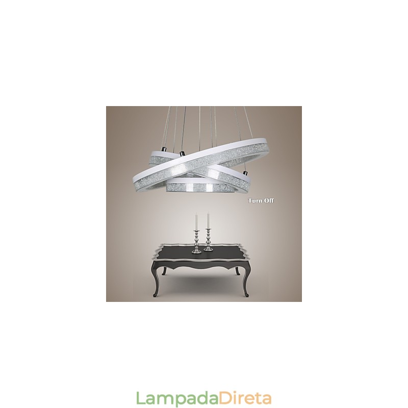 Luminária pendente de cristal moderna com três anéis