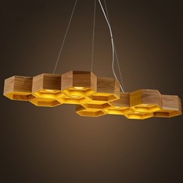 Designer Art Individuality Lustre Simples Honeycomb Madeira Lâmpadas
