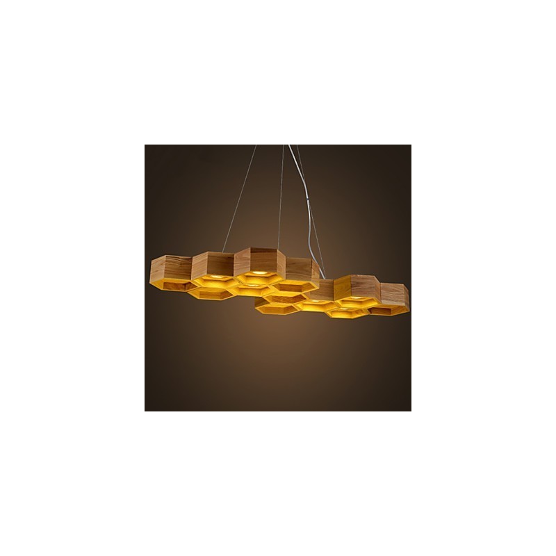 Designer Art Individuality Lustre Simples Honeycomb Madeira Lâmpadas