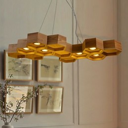 Designer Art Individuality Lustre Simples Honeycomb Madeira Lâmpadas